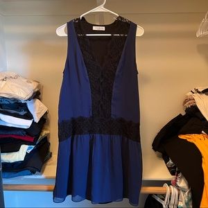 Sandro blue and black lace dress size 3 Large